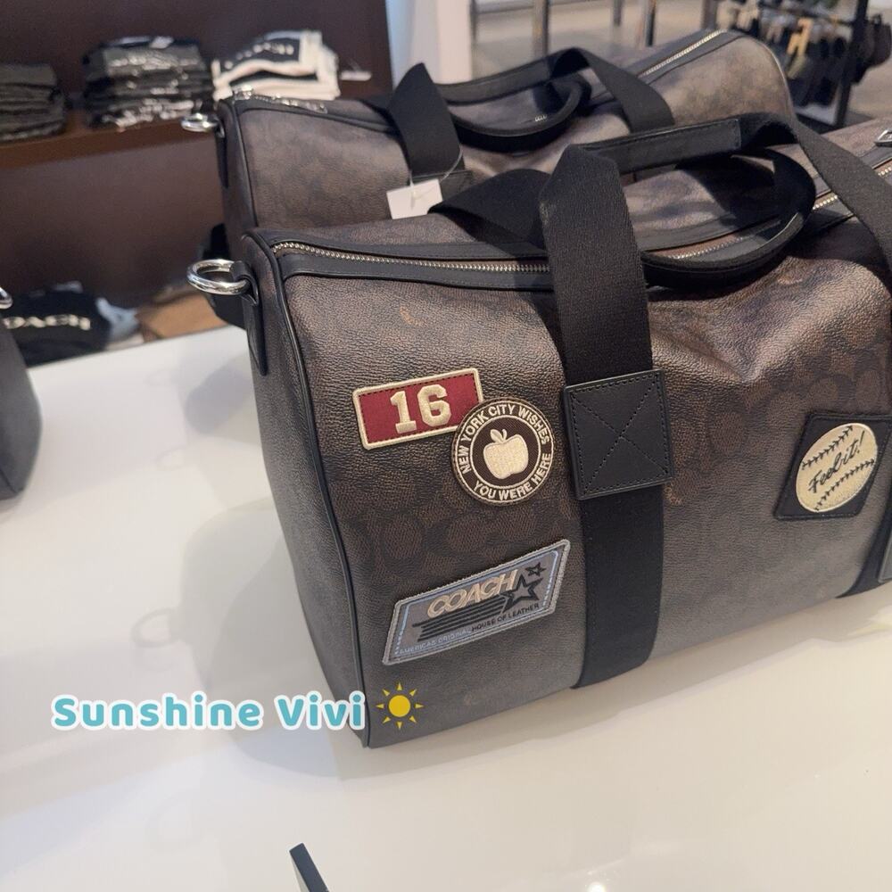 NWT Coach Explorer Duffle Bag 45 Signature Canvas Patches CGA25 Walnut/Black - Picture 5 of 7
